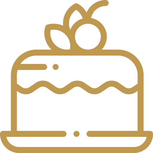 gâteau doré stylisé sur assiette, création graphique pour Nock Thai à Limoux,