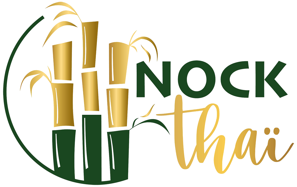 Logo élégant Nock Thai Limoux avec bambous stylisés et typographie raffinée inspirée de la nature,