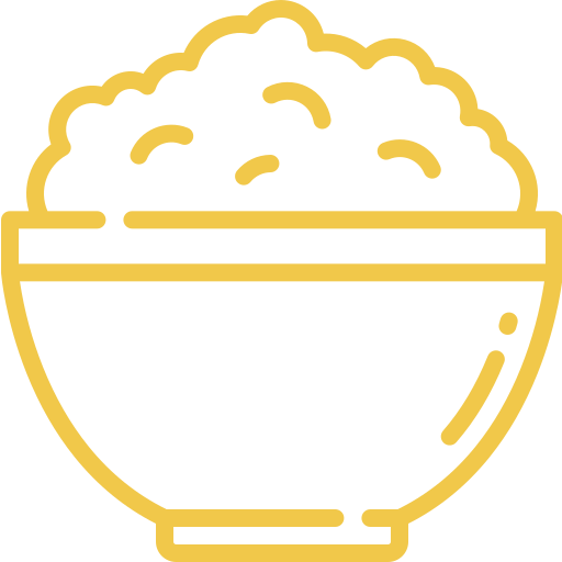 Bol de riz stylisé chez Nock Thai Limoux, illustration épurée jaune chaleureuse,